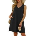 thumbnail image 4 of Up to 30% off Summer Dress, Women's Summer Fashion Printing Pocket Sleeveless V-Neck Dress(Black,L), 4 of 5