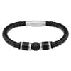 Mens Black Leather Stainless Steel Bracelet