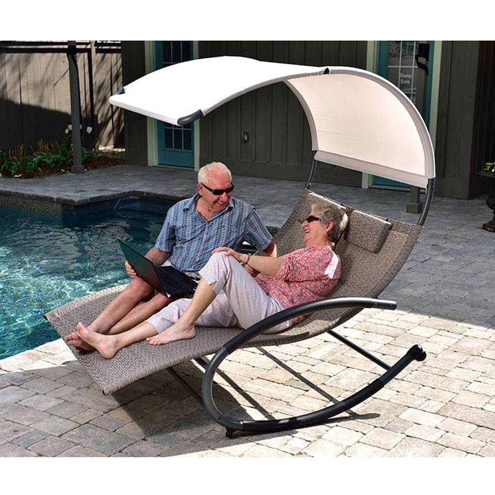 Vivere Double Seated Chaise Canopy Steel Rocking Lounge Patio Chair, Sienna - image 2 of 4