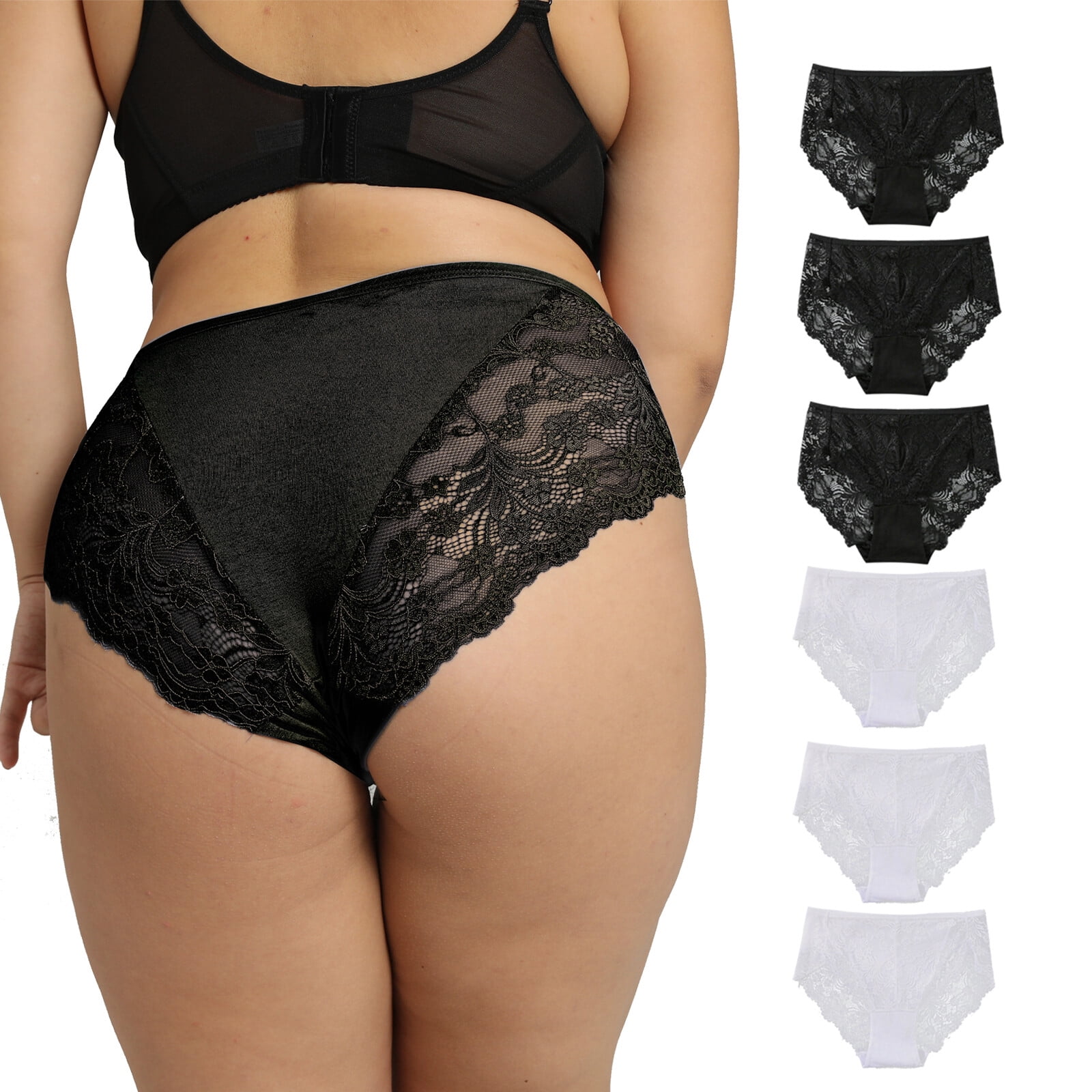 Cinvik Lace Underwear for Women Breathable Plus Size Thongs Sex Seamless  Hipster Panties , 6 Pack, Sizes to 1XL