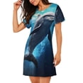 thumbnail image 2 of Easygdp Ice Blue Ocean Cute Dolphin Camisón de manga corta para mujer, informal, estampado, 2 of 6