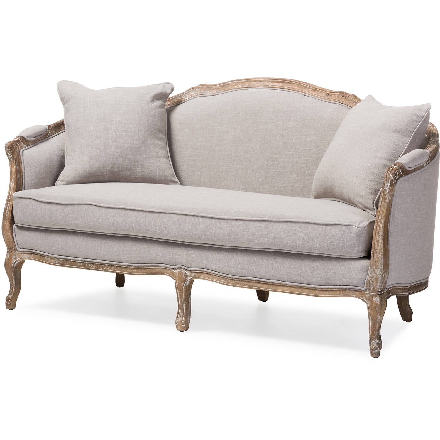 Baxton Studio Corneille French Country Weathered Oak Beige Linen Upholstered 2 Seater Sofa Com Baxton Studio Corneille French Country, Sofa In French Gender