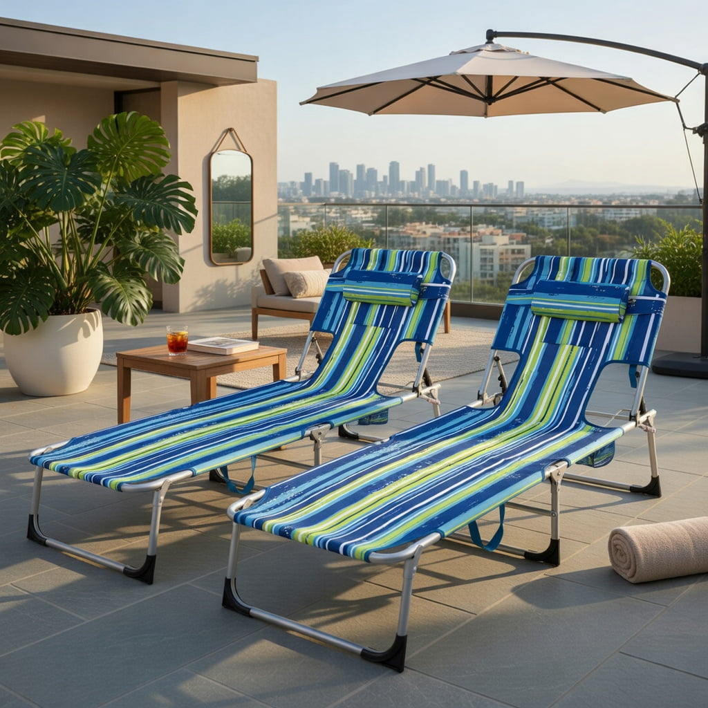 Hommoo Foldable Tanning Chair with Face & Arm Holes, Lightweight Aluminum Frame, Adjustable Recline, Portable Beach & Pool Lounge Chair, Multicolor