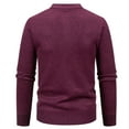 thumbnail image 4 of Men's Sweater Long Sleeve Crewneck Solid Cable Knit Button Down Cardigan Outerwear with Pockets Wine L, 4 of 5