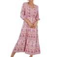 thumbnail image 2 of Franhais Women Casual Bohemian Dress, Vacation Floral Printed Half Sleeve V-Neck Midi Dress, 2 of 8