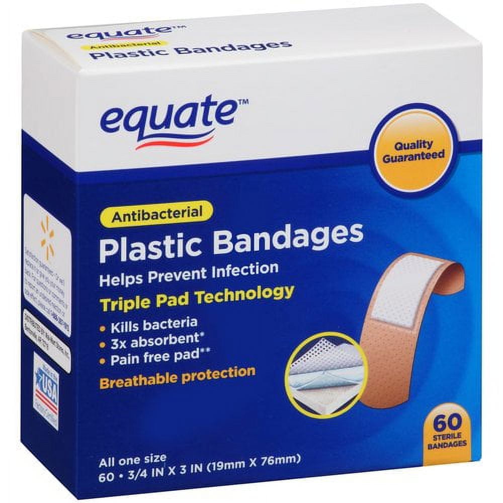 Equate Antibacterial Plastic Bandages 60 ct Box