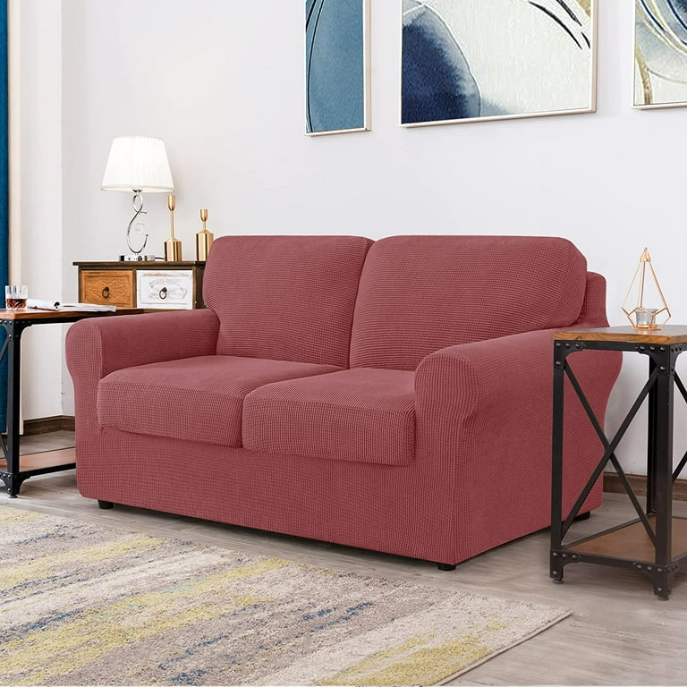 5 Piece Stretch Loveseat Sofa Cover 2 Seater Couch Slipcover with Two Separate Backrests and Cushions with Elastic Band Checks Spandex Jacquard Fabric Medium Coral Pink Walmart