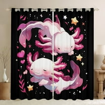 Erosebridal Pink Axolotl Curtains Pack of 2 (38x45), Cartoon Animal Curtains for Living Room, Dreamy Galaxy Stars 30%-50% Black Out Curtains, Window Drapes Bedroom Decorative