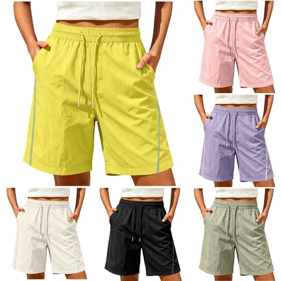 VBVC Women's Side Stripe Drawstring Athletic Shorts , Casual Running Summer Shorts For Women , Ladies' Lightweight Breathable Shorts with Pockets,Black,XS-3XL