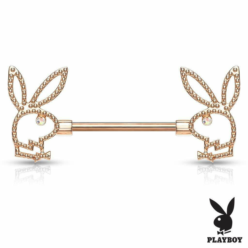 Nipple Rings Barbell Playboy Bunny with Gemmed Eye 316l Surgical Steel Nipple Bar