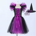thumbnail image 2 of CUZIBR Toddler Kids Baby Girls Halloween Witch Black Gown With Hat Fancy Tutu Dress Up Party Square Collar Tulle Dresses Boho Dailywear For Child, 2 of 6