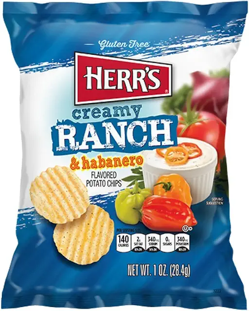Herr`s Creamy Ranch Habanero Potato Chips 1 oz Pack of 42 (Curated by RJ Snacks)