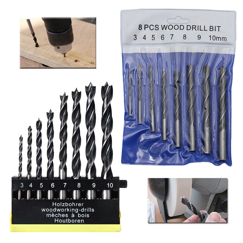 8pc 3-10mm Three Pointed Woodworking Drill DC Branch Drill Drilling Electric Drill Bit Drilling Twist Drill Tool Plastic Box Set