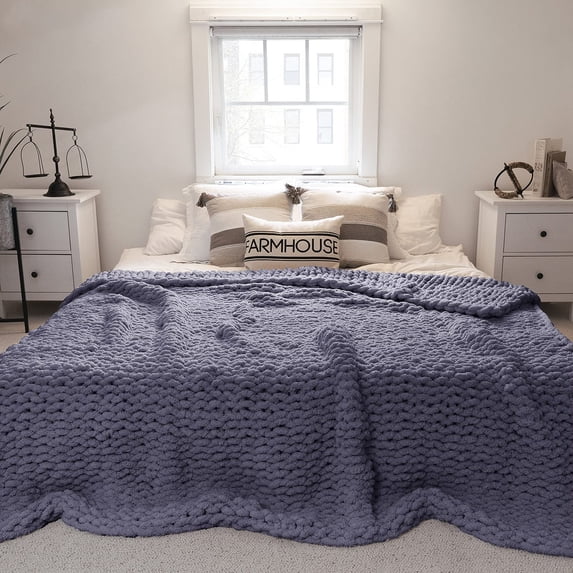 Modenna Chunky Knit Blanket Throws Chenille Throw Blanket, Gray, 50"x 60"
