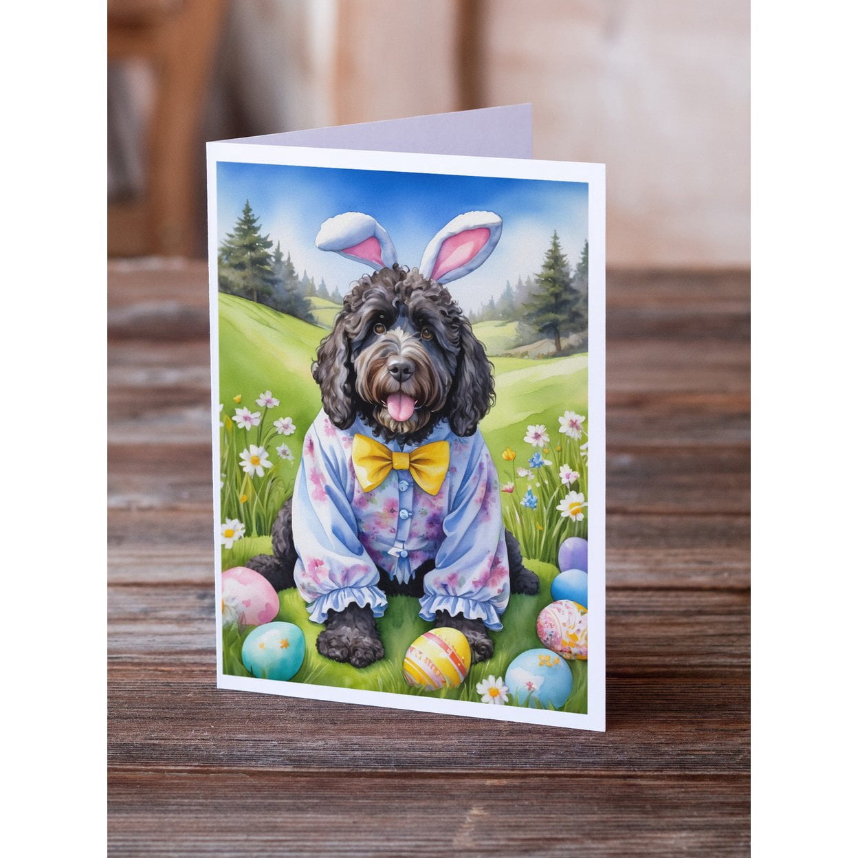 Portuguese Water Dog Easter Egg Hunt Greeting Cards Pack of 8 7 in x 5 in