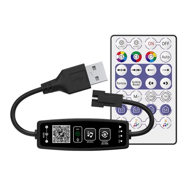 Controlador LED WS2811 WS2812B con Bluetooth, Control Remoto de Música de 28 Teclas para Tiras de Luz RGB Direccionables Individuales, USB de 5 V
