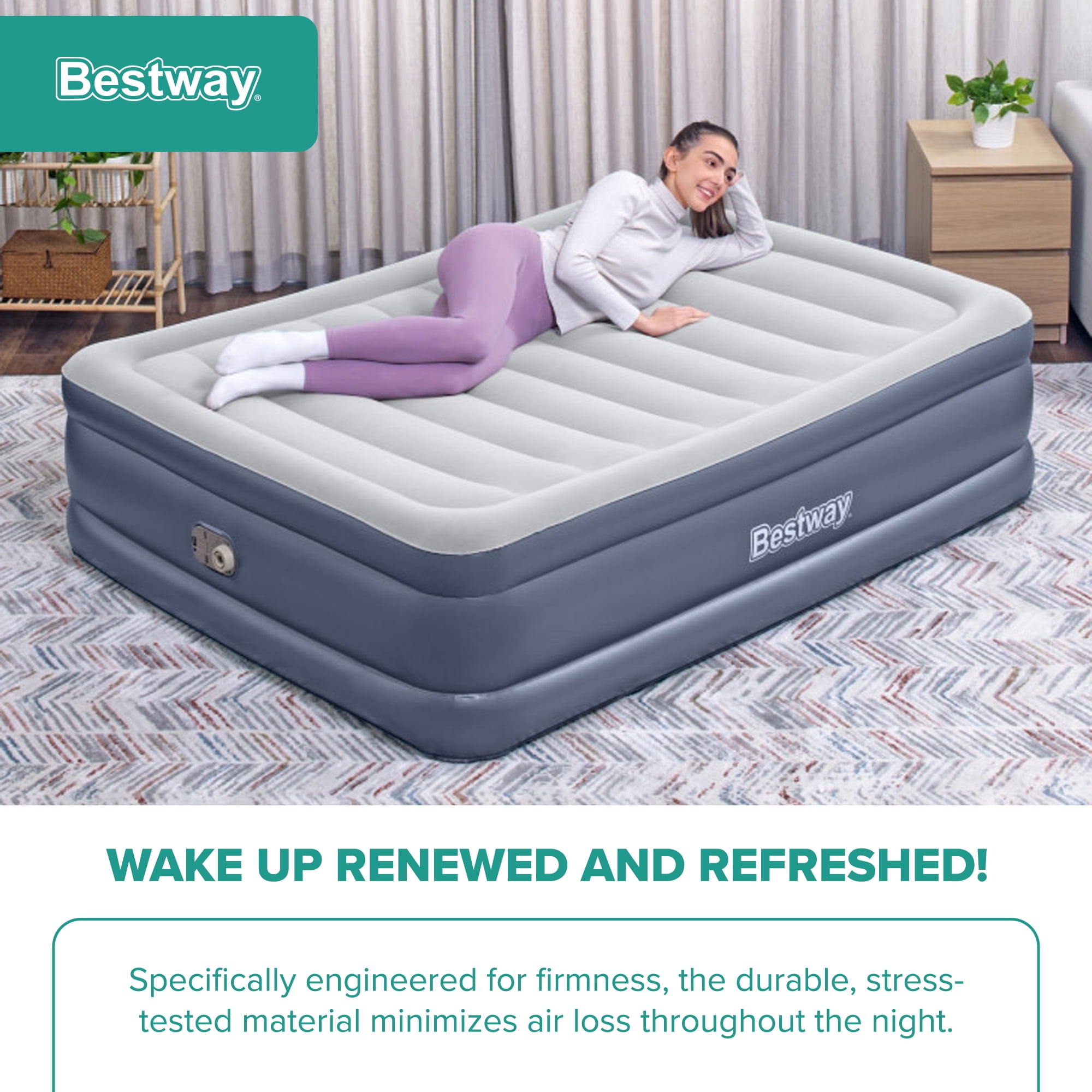 Bestway Tritech Air Mattress Inflatable Twin Bed with Built-In AC