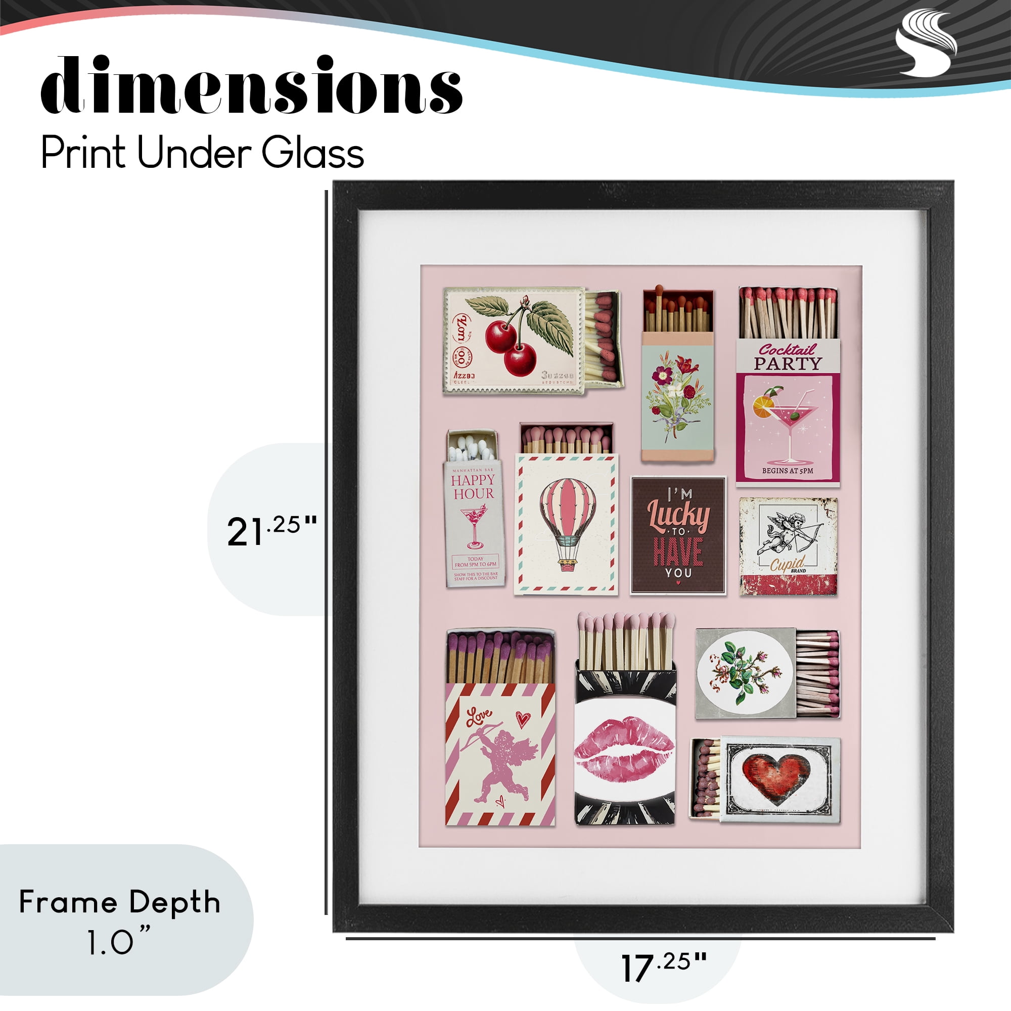 Stupell Industries Vintage Romantic Matchbox Collection Black Framed Print Under Glass, design by CAD Designs