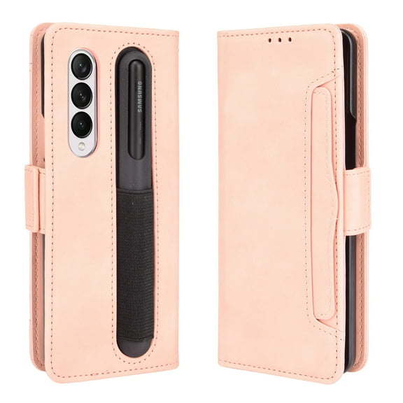 TECH CIRCLE for Samsung Galaxy Z Fold 4 Case,PU Leather Folio Protective Phone Cover Magnetic Closed Bumper Soft TPU Shockproof Flip Wallet Case with Pen Slot for Galaxy Z Fold 4 7.6 inch,Pink