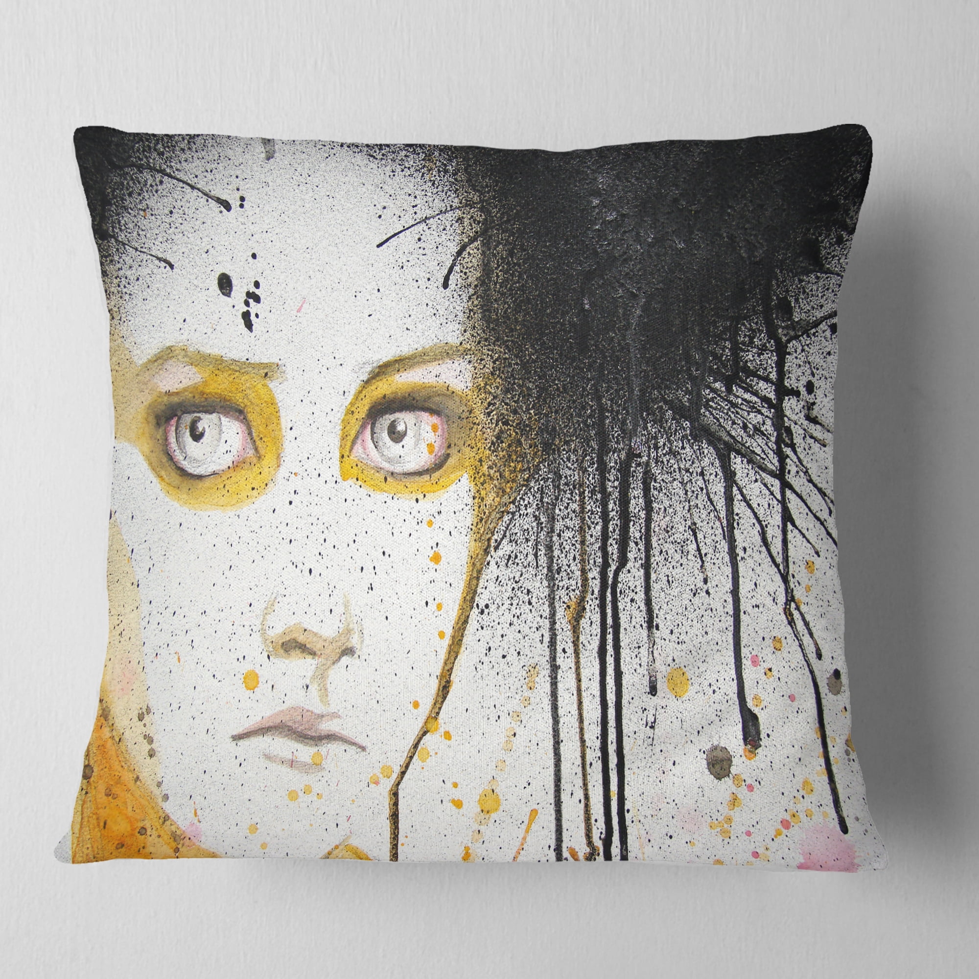 Designart Beautiful Girl with Yellow Eyes - Abstract Portrait Throw Pillow - 16x16