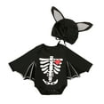 thumbnail image 2 of Toddler Baby Boys Girls Black Cotton Batwing Sleeve Halloween Cute Hat Jumpsuit Suit Rompers White qILAKOG Size 6-9Month, 2 of 8