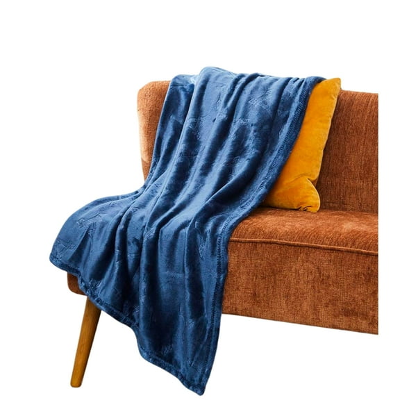 Plazatex Eiffel Tower Embossed Decorative Super Soft Throw Blanket for Sleep/Decor 2 Pack 50" x 60" Oxford Blue