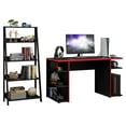 thumbnail image 2 of Madesa 2-Piece Desk and Ladder Shelf Set: 53" Gaming Desk with Cable Management + 24" 5-Tier Ladder Shelf for Storage, Office, Gaming and Study – Black/Red, 2 of 9