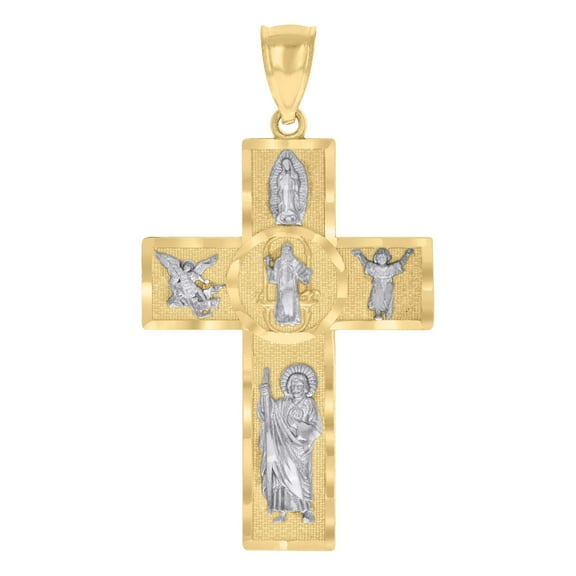 10k Two-tone Gold Mens Cross Religious Charm Pendant