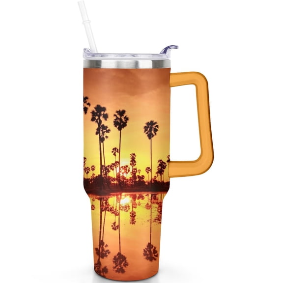 Tropical Hawaii 40oz Tumbler with Handle, Stainless Steel Vacuum Insulated Leak Proof Flip Straw Lid Travel Mug Gift