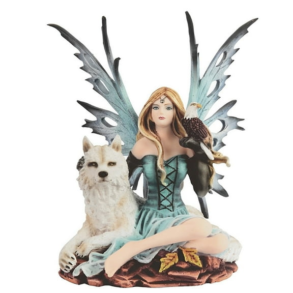 FC Design 8"H Blue Fairy with Wolf and Eagle Figurine Statue Sculpture Ornament Decoration Home/Room Decor and Unique Gift Ideas for Housewarming, Holidays and Birthdays