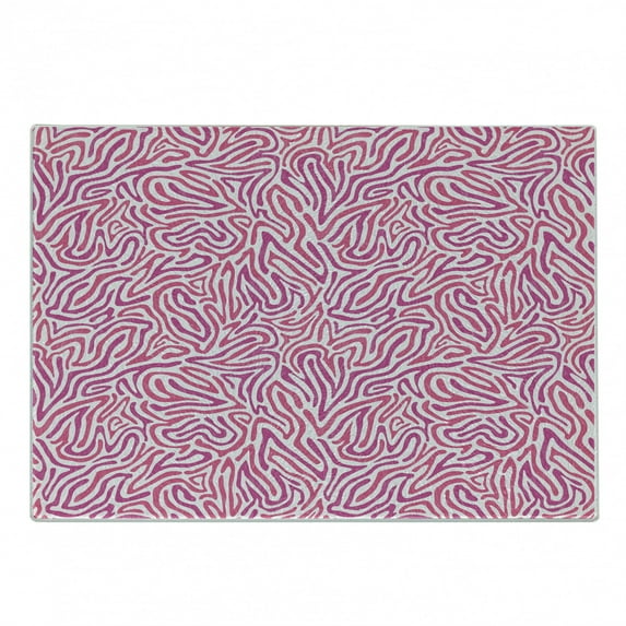 Pink Zebra Cutting Board, Curved Wild Wavy Line Stripe Formless Funky Groovy Boho Tribal Culture, Decorative Tempered Glass Cutting and Serving Board, Small Size, Fuchsia Pink White, by Ambesonne