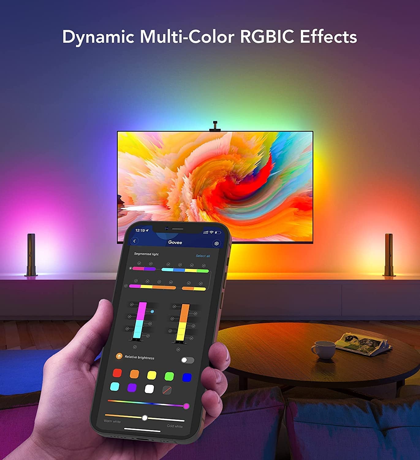 Govee T1 Pro RGBICWW TV Light Kit With Camera,1080p Color sense Camera, LED TV backlights, and 2 LED RGB light bars, Individual Control of LED Groups,Voice And APP Control,Home Theatre,55-65 Inch TVs