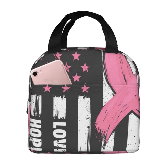 Easygdp Ribbon Breast Cancer Awareness Bolsa Térmica Premium - Tela Oxford Impermeable, Gran Capacidad, Bolsillo Frontal, Unisex para Trabajo, Escuela, Actividades al Aire Libre y Picnics