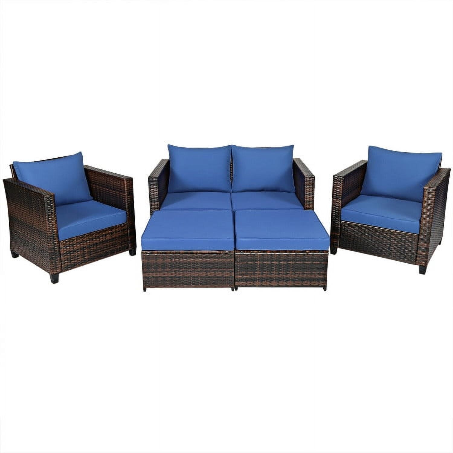 Aimee Lii 5 Pieces Patio Cushioned Rattan Furniture Set, Rattan Outdoor Furniture, Navy Aimee Lii 5 Pieces Patio Cushioned Rattan Furniture Set, Rattan Outdoor Furniture, Navy