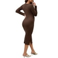 thumbnail image 3 of INSPIRE CHIC Womens Split Maternity Dress Long Sleeve Henley Collar Button Bodycon Ribbed Knit Pregnancy Photoshoot S Brown, 3 of 6