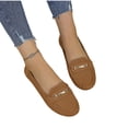 thumbnail image 5 of Womens Khaki Perforated Loafers with Metal Buckle - Square Toe Slip-On Flats, Breathable PU Faux Leather Comfortable Casual Shoes for Office Walking,Size 7.5, 5 of 8