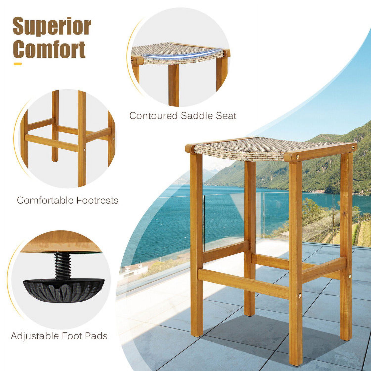 Aimee Lii Patio Wood Bar Stools Set of 2/4-4 Pieces, Outdoor Patio Furniture