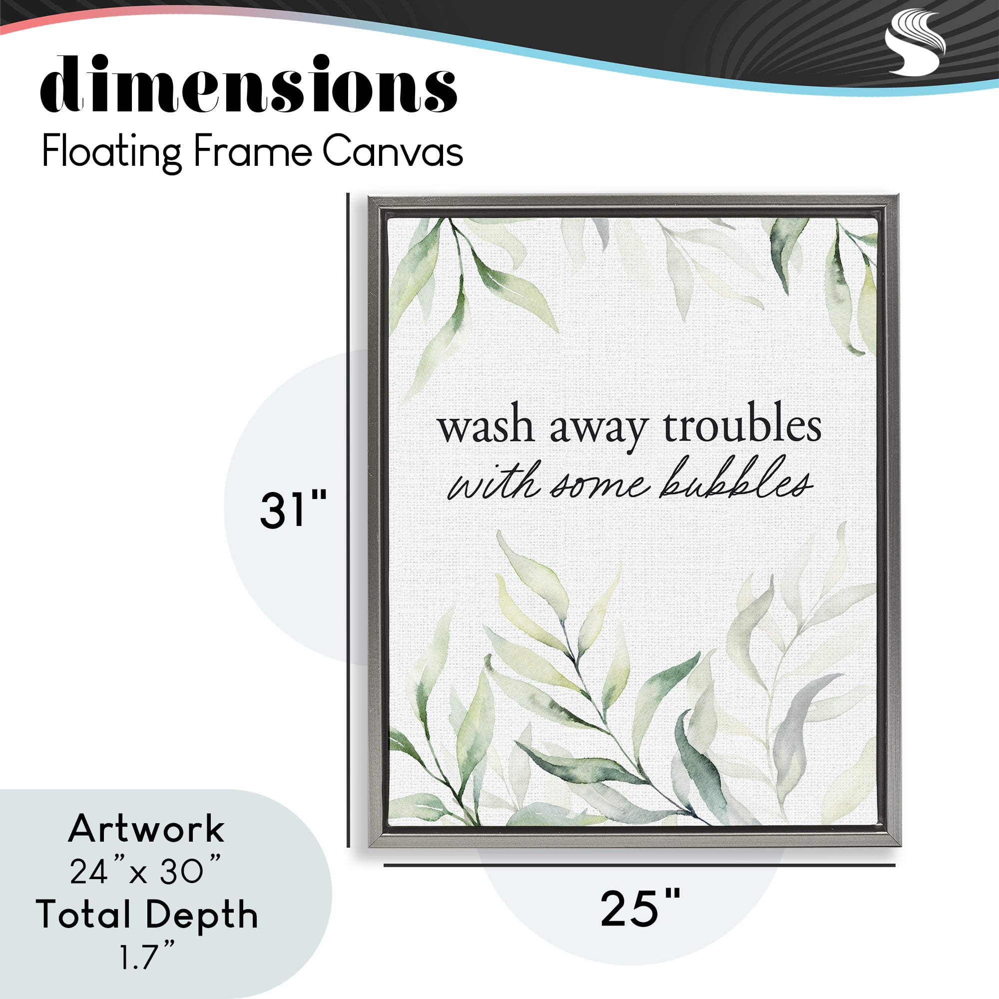 Zen Wash Away Troubles Gray Framed Floater Canvas Wall Art, design by Lettered and Lined