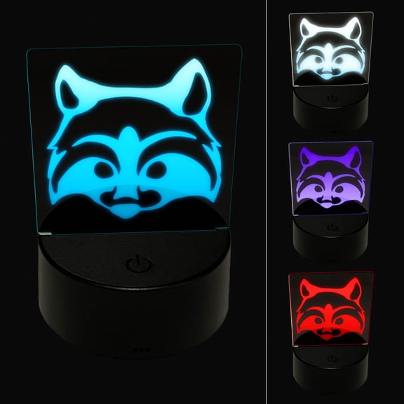 Masked Raccoon Trash Panda Head LED Night Light Sign 3D Illusion Desk Nightstand Lamp