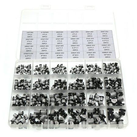 

400pcs 24value Electrolytic Capacitor Assortment Kit 1uF-1000uF 6.3V-50V Aluminum Assorted Capacitors with Storage Box