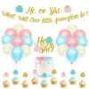 Pumpkin Gender Reveal Party Decoration Fall Baby Shower Banner He Or She Cake Cupcake Topper Pink Blue Balloons Boy Or Girls Sex Announcement Ideas Favor Supplies