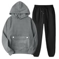 thumbnail image 2 of Women's Hooded Tracksuit Set – Long Sleeve Pullover Hoodie with Front Snap Pocket and Elastic Waist Jogger Pants, Cozy Fleece Warm Sweatsuit Two Piece Outfits Dark Gray XXL, 2 of 6