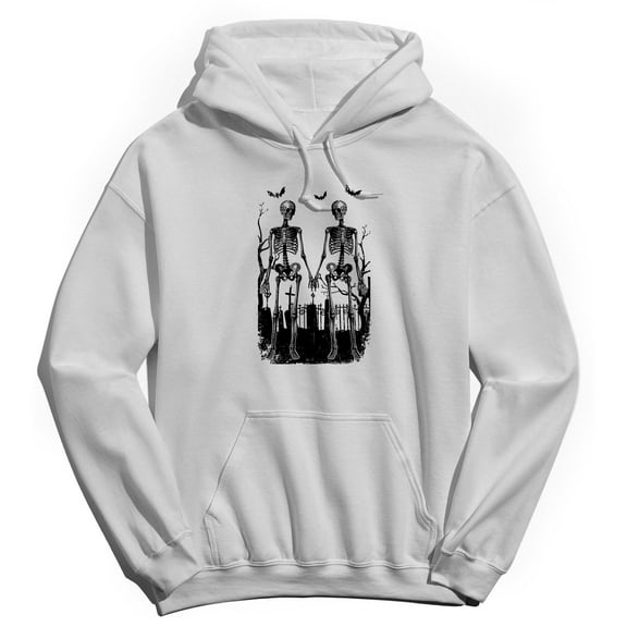 Halloween Graveyard Love Graphic White Men's Cotton Pullover Hoodie