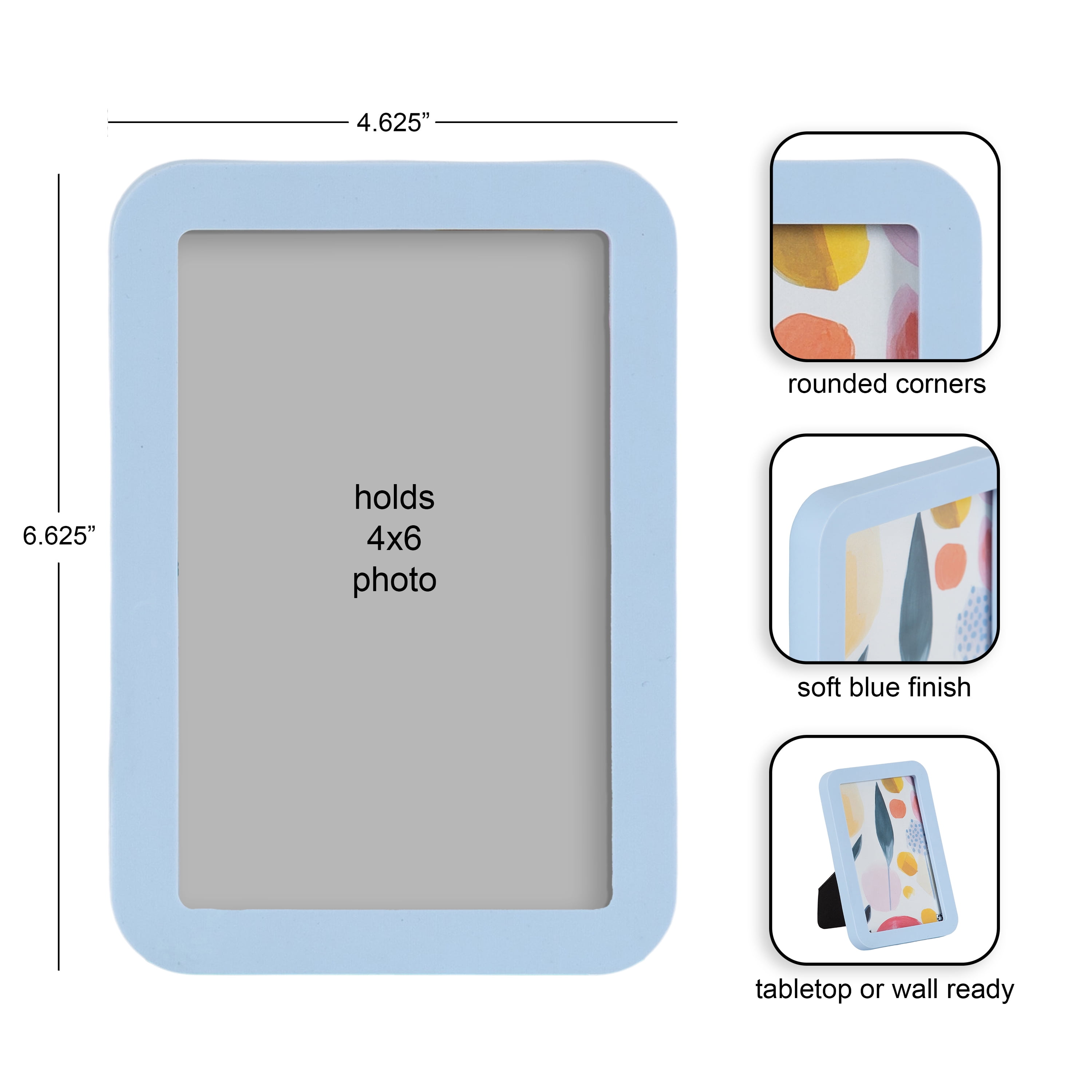 DesignOvation 4x6 Rounded Basic Light Blue Decorative Tabletop Picture Frame