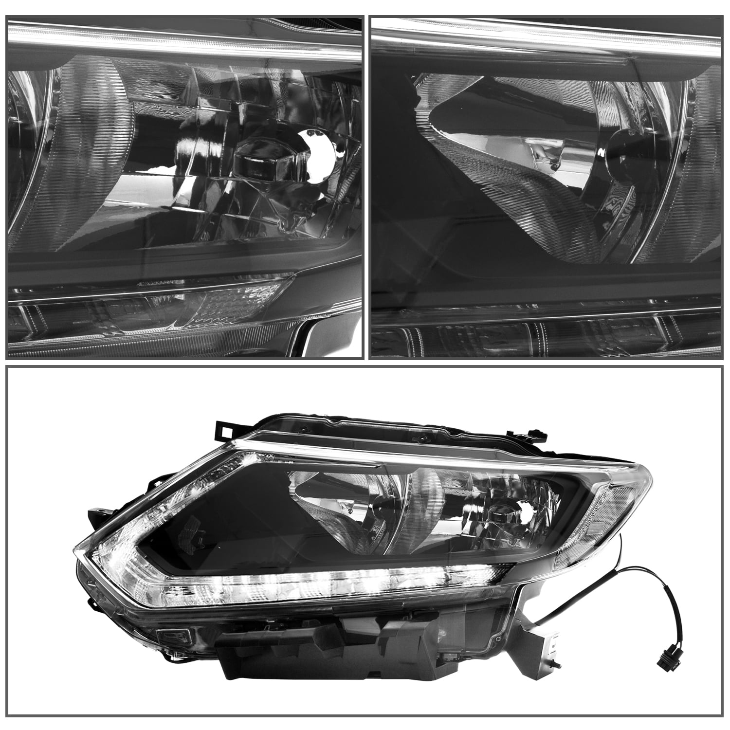 For 2014 2015 2016 Nissan Rogue Halogen LED DRL Headlights Assembly Pair