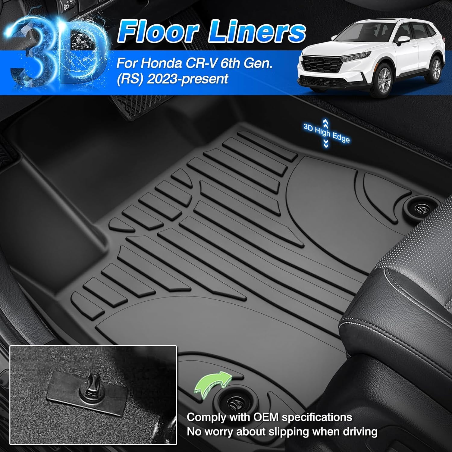 Canvcle Floor Mats Custom Fit for Honda CR-V CRV 2023 2024 2025 Accessories All Weather Floor Liner Front & 2nd Row Car Carpet Protection TPE Odorless