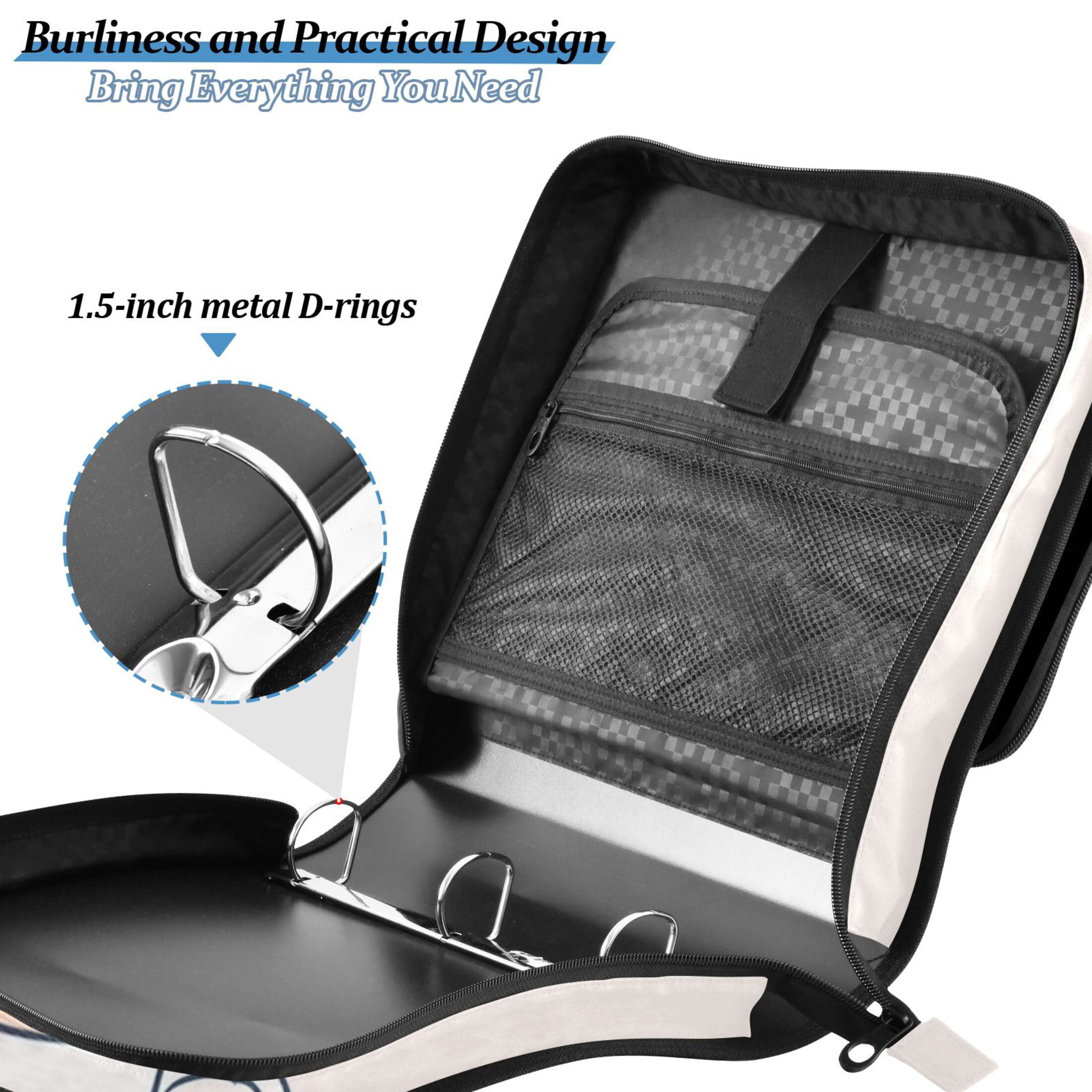 3 Ring Zipper Binder with Shoulder Strap Waterproof Trapper Keeper 2 Inch D-Ring 500 Sheets Capacity Coffee Cup with Leaf