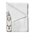 thumbnail image 2 of Llamacorn Soft Flannel Fleece Blanket, Fantasy World Creature Typographic Children Funny Unicorn Cartoon Style Art, Cozy Plush for Indoor and Outdoor Use, 50" x 70", White Multicolor, by Ambesonne, 2 of 5