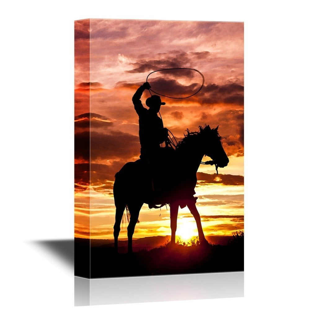 wall26 Cowboy Canvas Wall Art A Cowboy is Sitting on His Horse in the