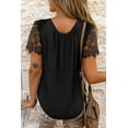 thumbnail image 3 of Women's Black Cut Out Lace Patchwork Short Sleeve Top, 3 of 12